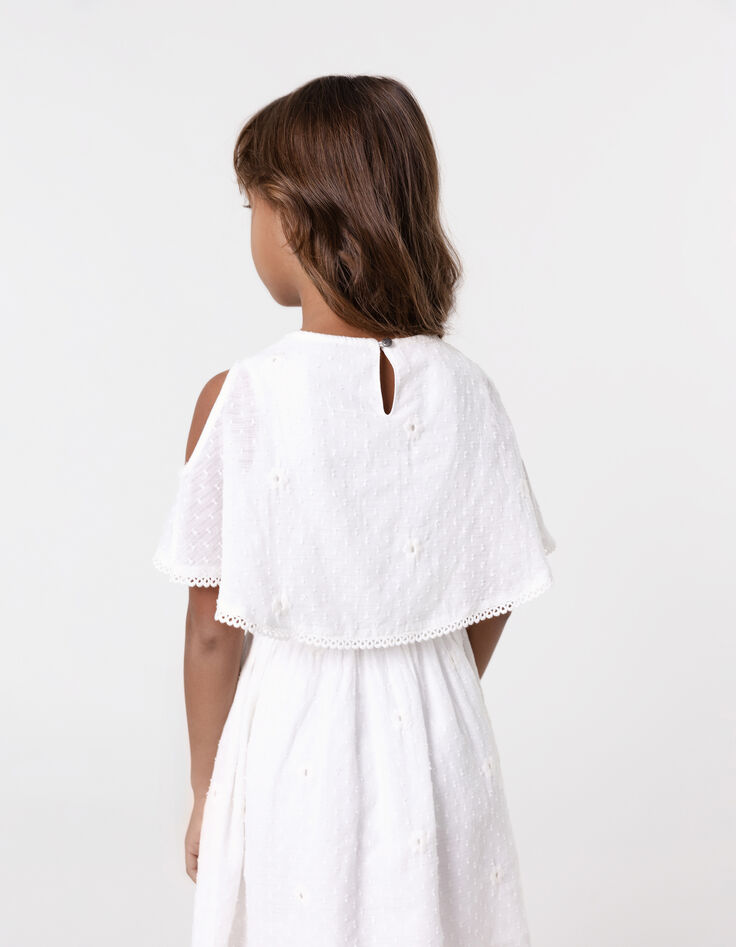 White jacquard feather duster dress with flowers for girl-3