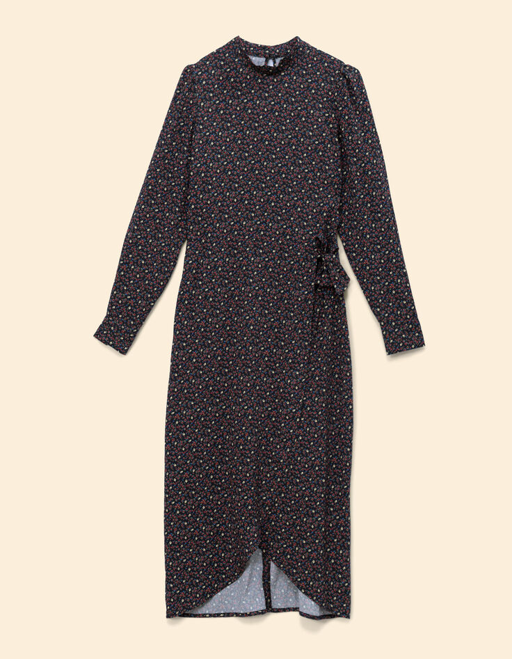 Robe longue noire imprim&eacute; floral d'hiver I.Code-5