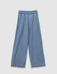 Blue maxi flowing jeans with embroidery on girls' sides-3