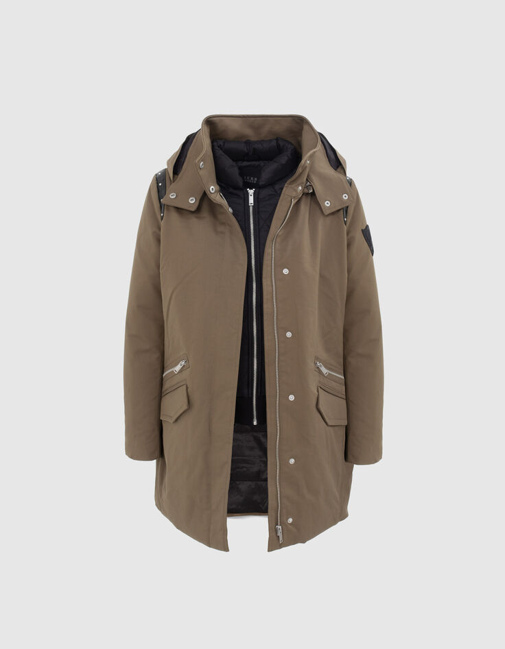 Parka capuche amovible coloris kaki avec écusson chevrons tête de mort femme-2