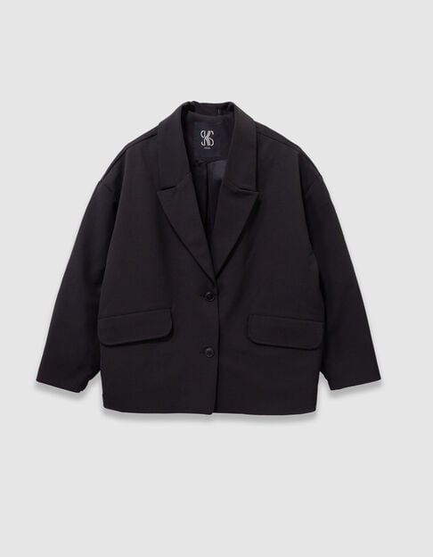 Zwart jasje twee materialen vestlook meisjes - IKKS