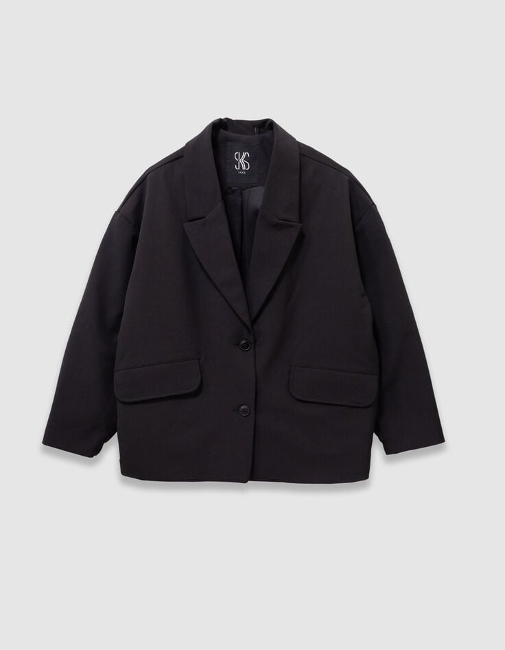 Girls’ black mixed fabric jacket-3 Girls’ black mixed fabric jacket-3