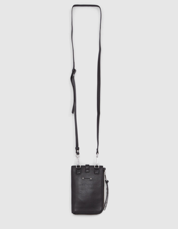 Bolso teléfono 1440 cuero acolchado negro para mujer-2