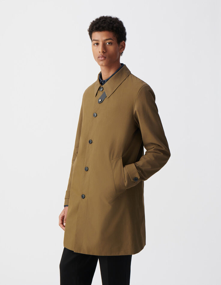 Herren-Trenchcoat, bronze, Materialmix, Kragenband-3
