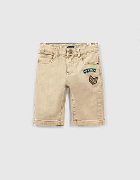 Jungen-Jeans-Bermudas mit Patch in Mittelbeige 