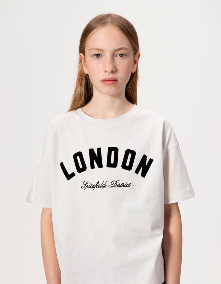 T-shirt beige coton bio messages noirs fille-2 T-shirt beige coton bio messages noirs fille-2