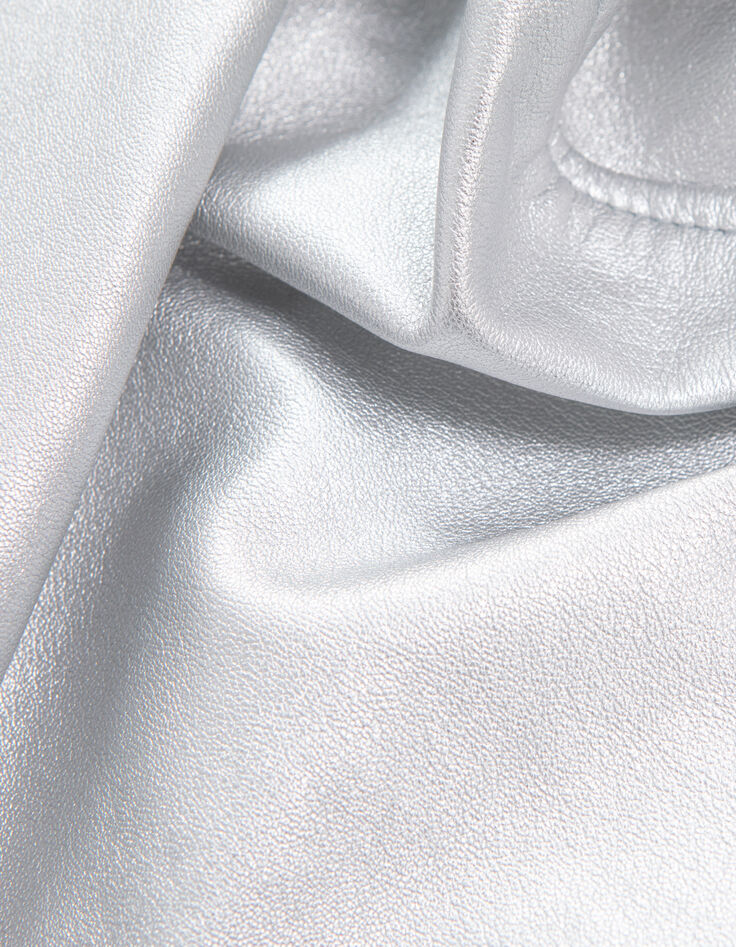 Women&rsquo;s silver leather zipped jacket-9