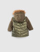 Donkerkaki parka in twee materialen gevoerd babymeisjes-3
