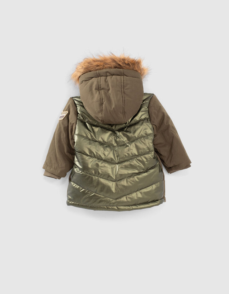 Donkerkaki parka in twee materialen gevoerd babymeisjes-3
