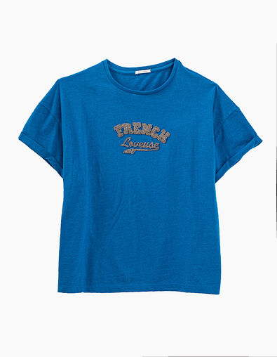 Blaues Damen-T-Shirt aus Baumwolle mit Schriftzug - IKKS