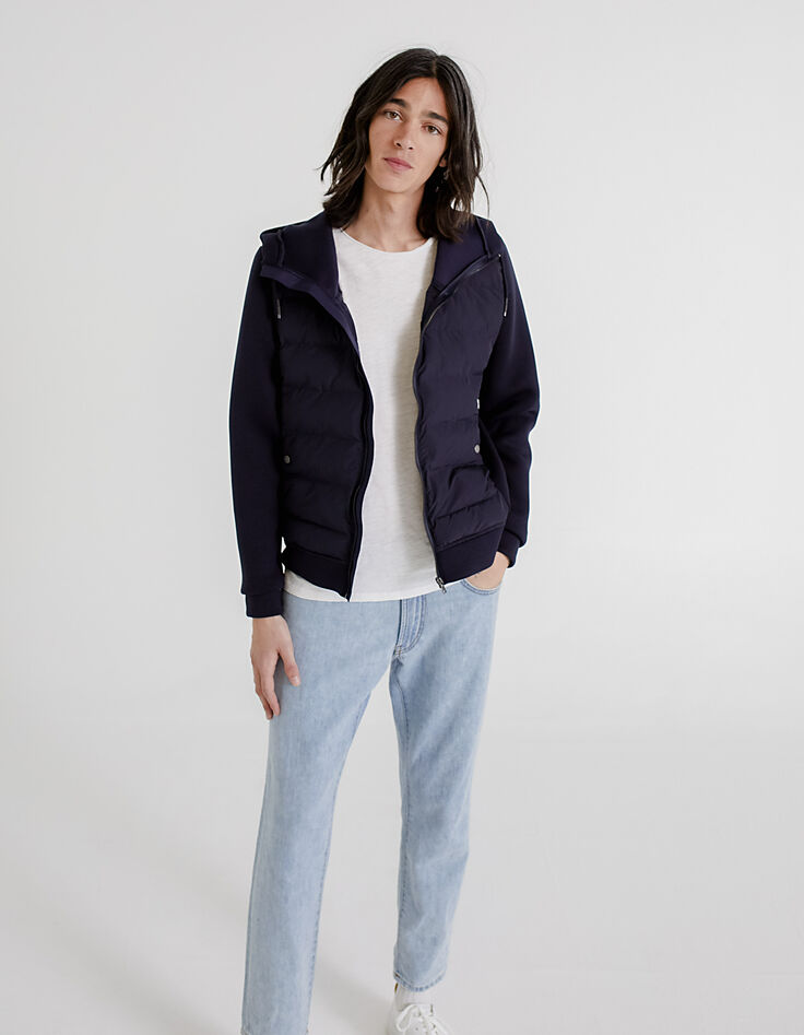 Marineblaue Herren-Unterziehjacke aus Materialmix -7