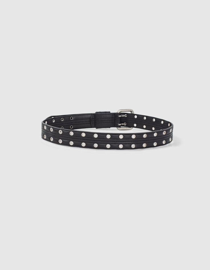 Women’s black quilted leather jeans belt with eyelets-3