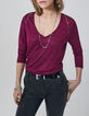 Camiseta violeta lino foil tachuelas joya mujer-1