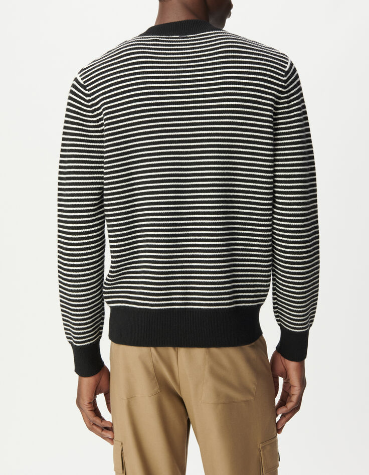 Men&rsquo;s black knit sailor sweater with white stripes-4