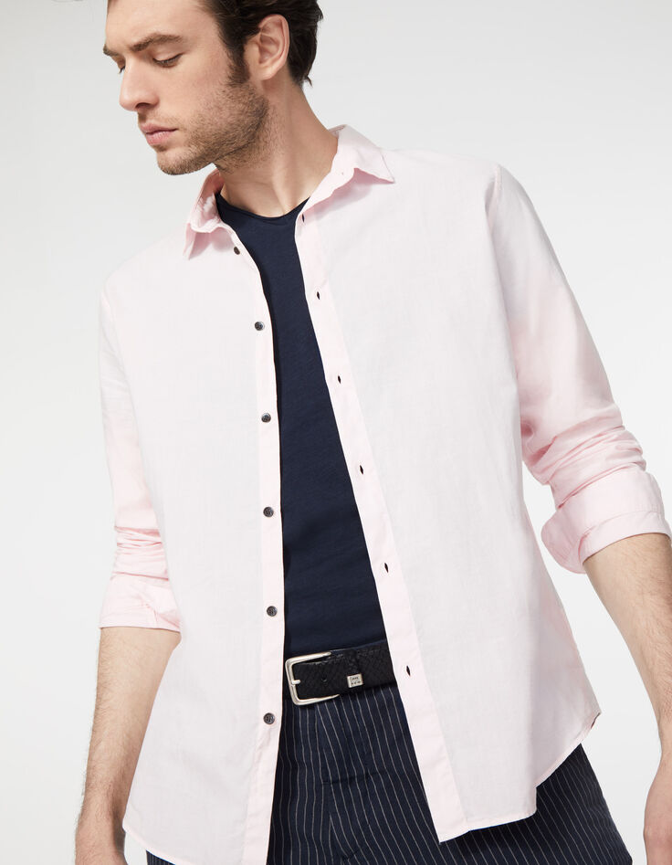 Chemise SLIM rose pâle en voile de coton Homme-1