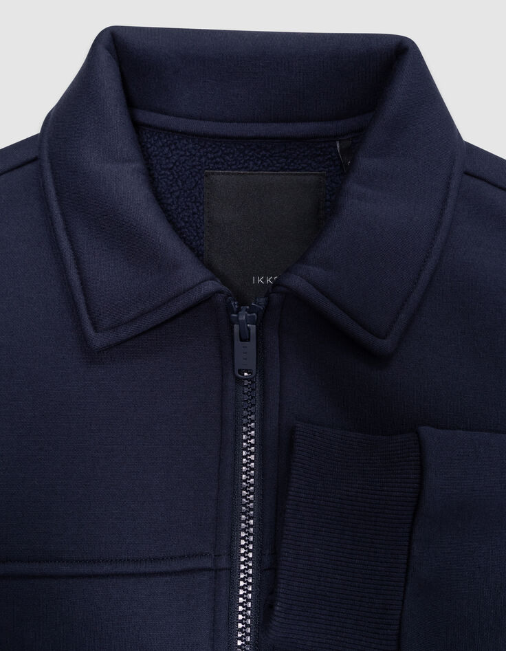 Boys’ navy zipped cardigan with shirt collar-3