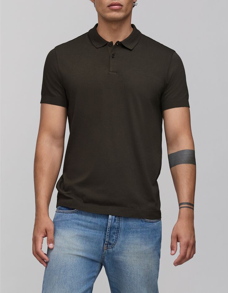 Polo dark kaki coton modal Homme-2