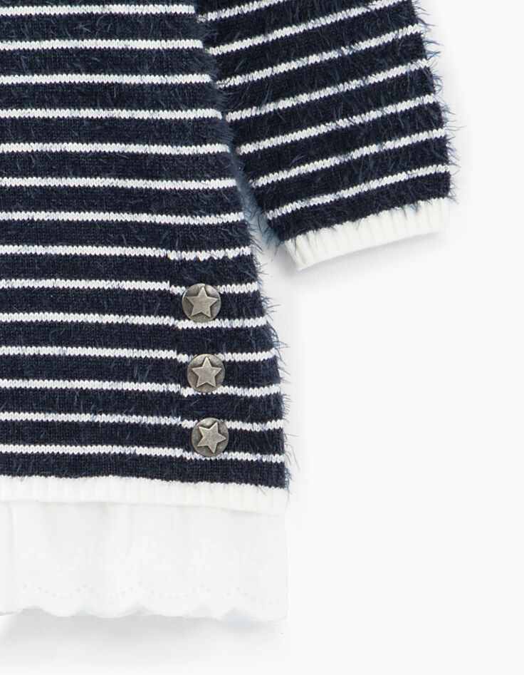 Robe navy rayé blanc cassé en tricot bébé fille-4