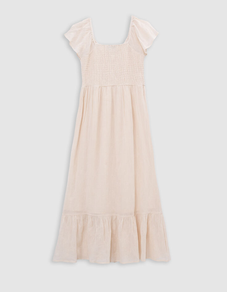 Ecru Maxikleid, Mädchen, Gummizug am Ausschnitt-7