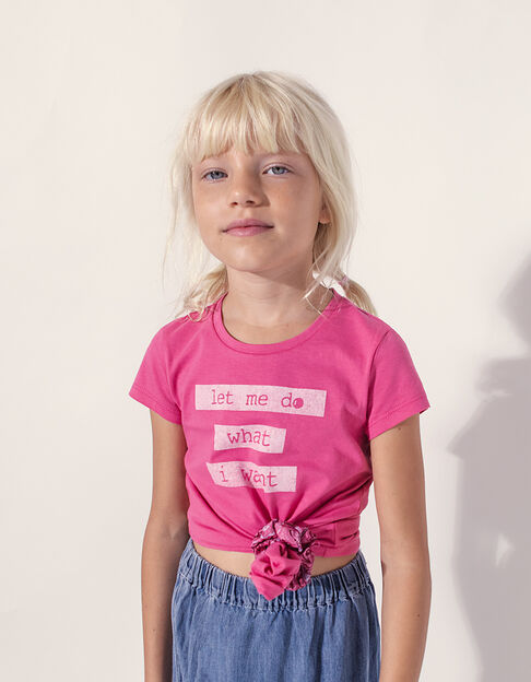 Fuchsia Mädchen-T-Shirt aus Biobaumwolle mit Haarband