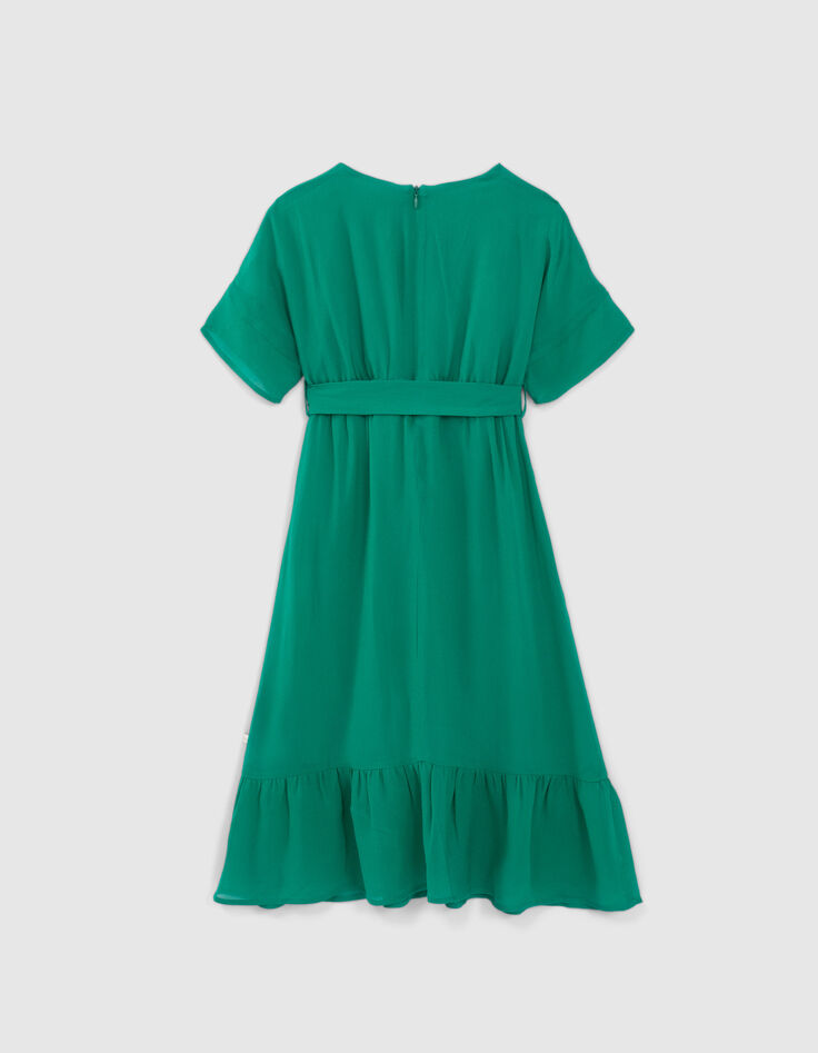 Langes smaragdgrünes Mädchenkleid zum Binden seitlich-2
