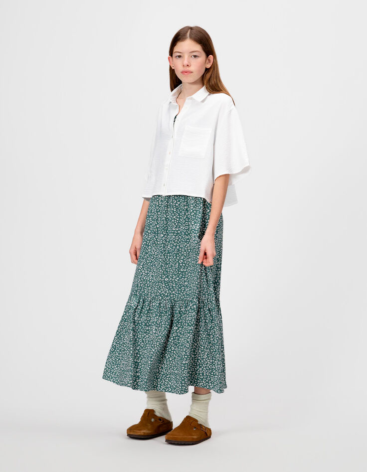 Crumpled ecru cropped shirt for girls-1