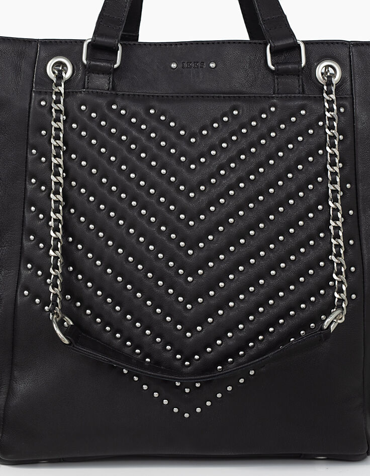 Bolso cabás cuero negro EL 1440 ROCK acolchado chevrones tachuelas mujer-6