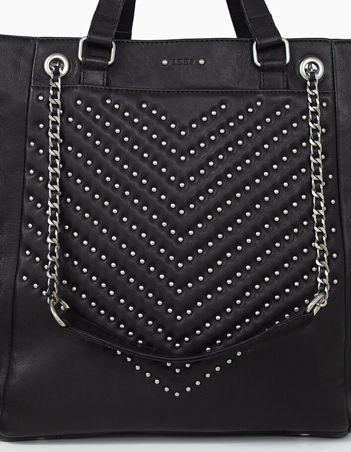 Women’s THE 1440 ROCK black quilted studded chevron leather tote bag - IKKS