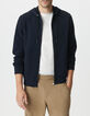 Men&rsquo;s navy cotton Ottoman knit hooded cardigan-3