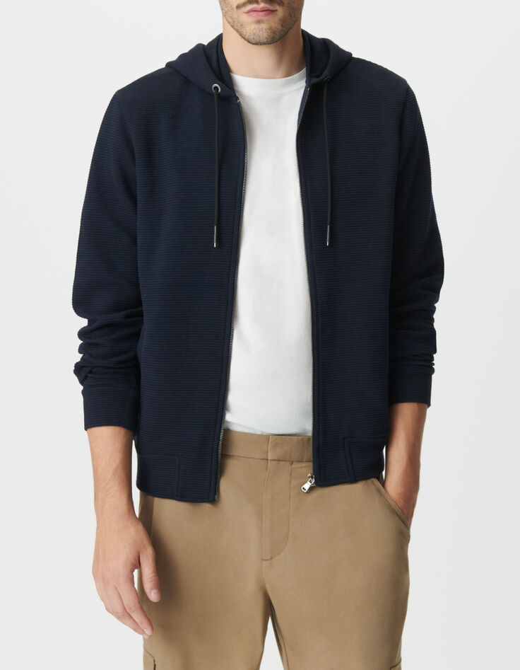 Men&rsquo;s navy cotton Ottoman knit hooded cardigan-3