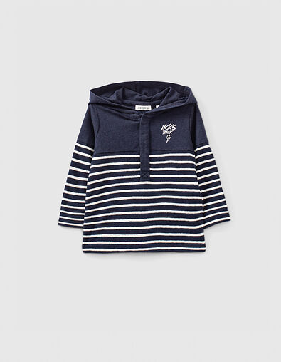 Baby boys’ navy organic cotton hooded sailor T-shirt - IKKS