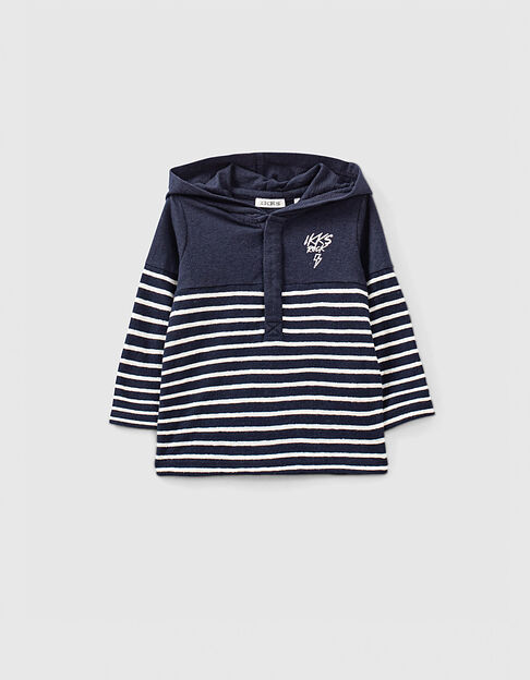 Baby boys’ navy organic cotton hooded sailor T-shirt - IKKS