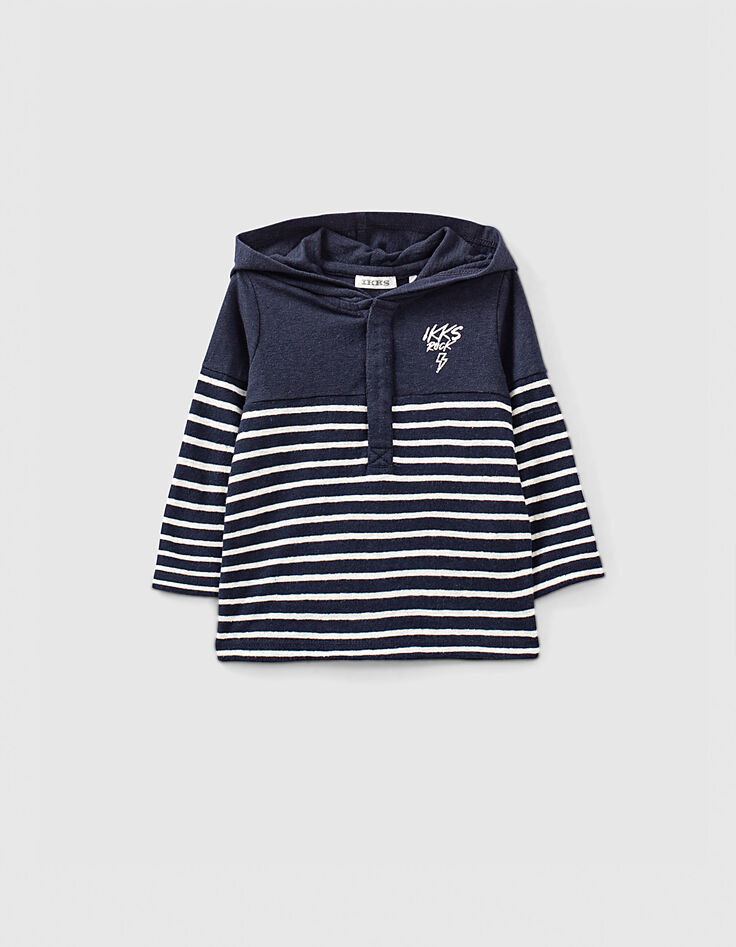 Baby boys’ navy organic cotton hooded sailor T-shirt-1