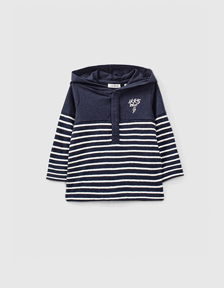 Baby boys’ navy organic cotton hooded sailor T-shirt