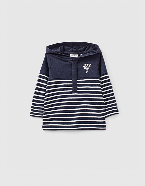 Baby boys’ navy organic cotton hooded sailor T-shirt
