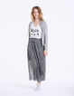 Cardigan zippé gris à capuche visuel Love femme-7