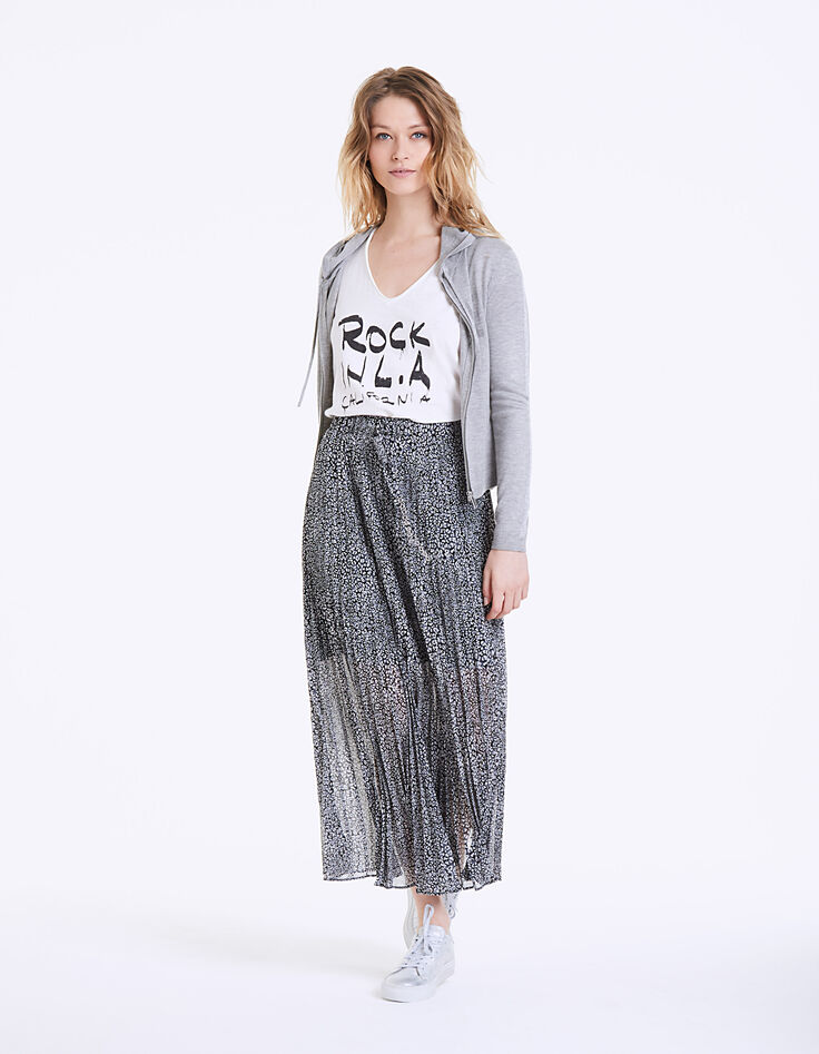 Cardigan zippé gris à capuche visuel Love femme-7 Cardigan zippé gris à capuche visuel Love femme-7