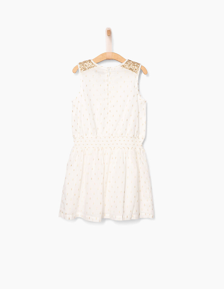 Robe blanc cassé foil et sequins dorés fille-4