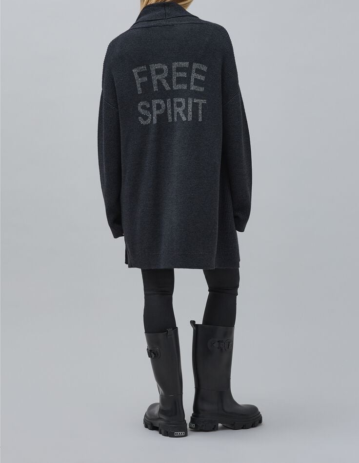 Intarsia gebreid antraciet vest voor dames-3 Intarsia gebreid antraciet vest voor dames-3