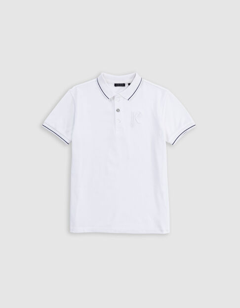 White polo shirt with K-lightning embroidery for boys - IKKS