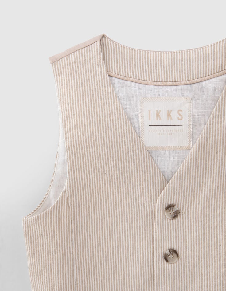 Gilet de costume cérémonie beige rayé garçon-3