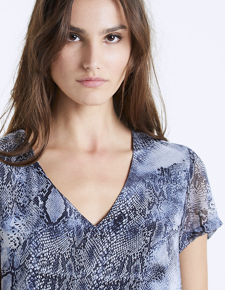 Robe droite manches courtes voile imprimé python -4