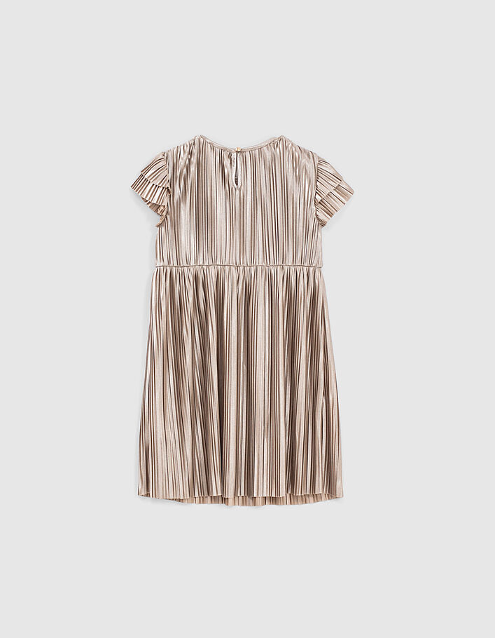 Girls’ champagne pleated dress with butterfly sleeves - IKKS