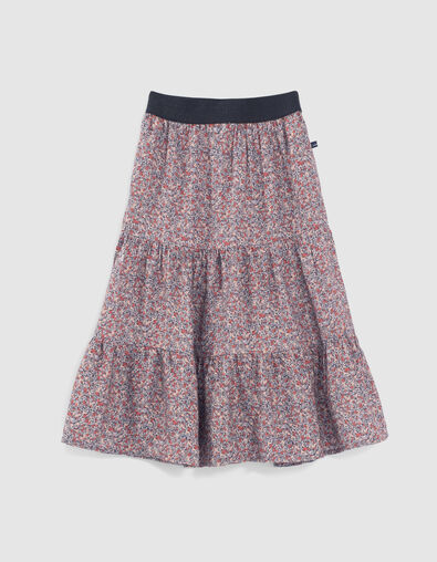 Girls' navy micro-flower print long skirt - IKKS