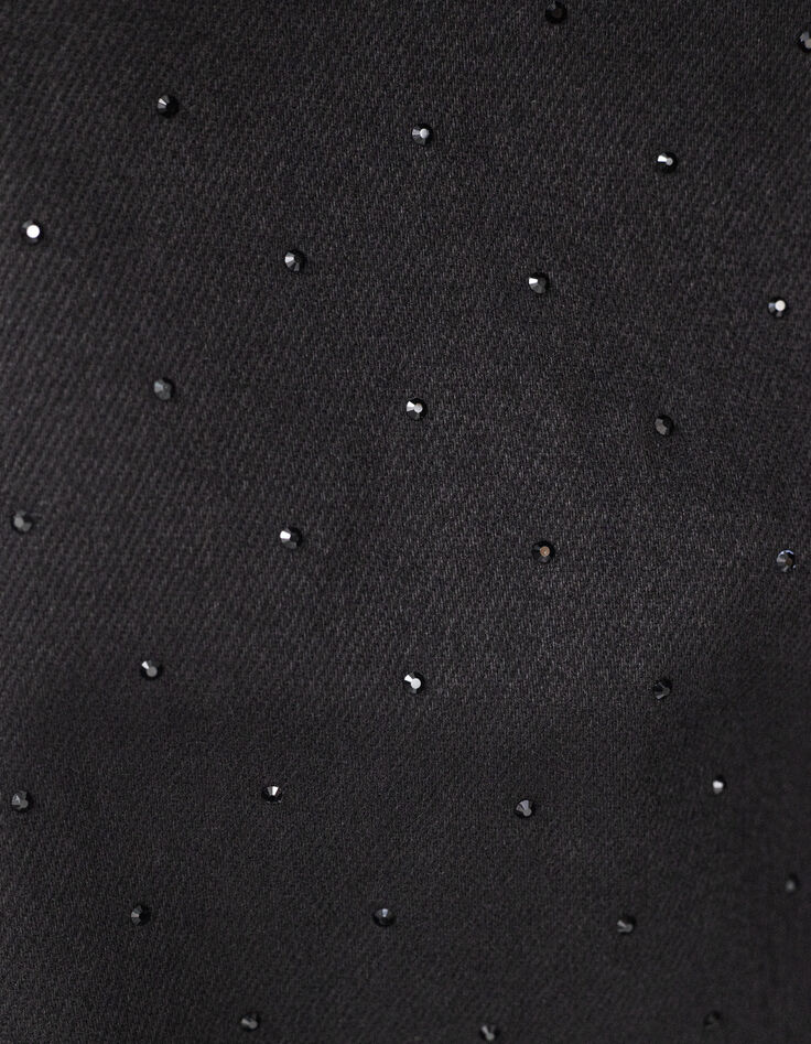 Schwarze, gerade geschnittene Damen-Jeans mit schwarzen Strasssteinverzierungen-8