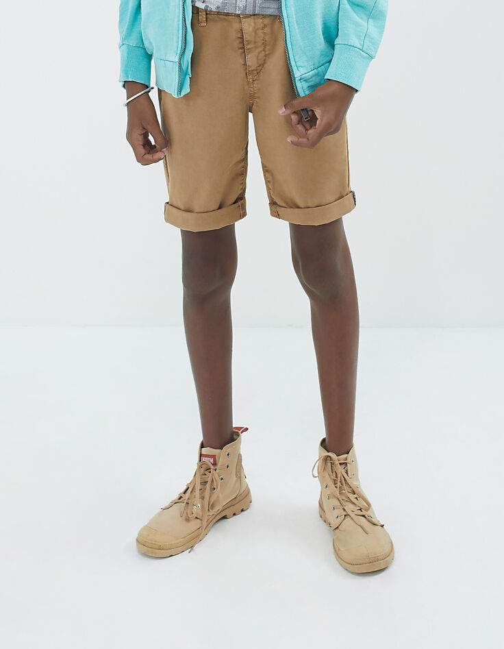 Bermuda beige foncé forme chino garçon -6