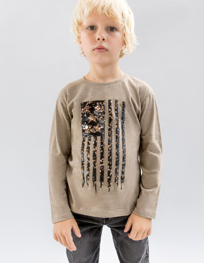 Jungen-T-Shirt mokka, Fahnenmotiv aus Wendepailletten-1