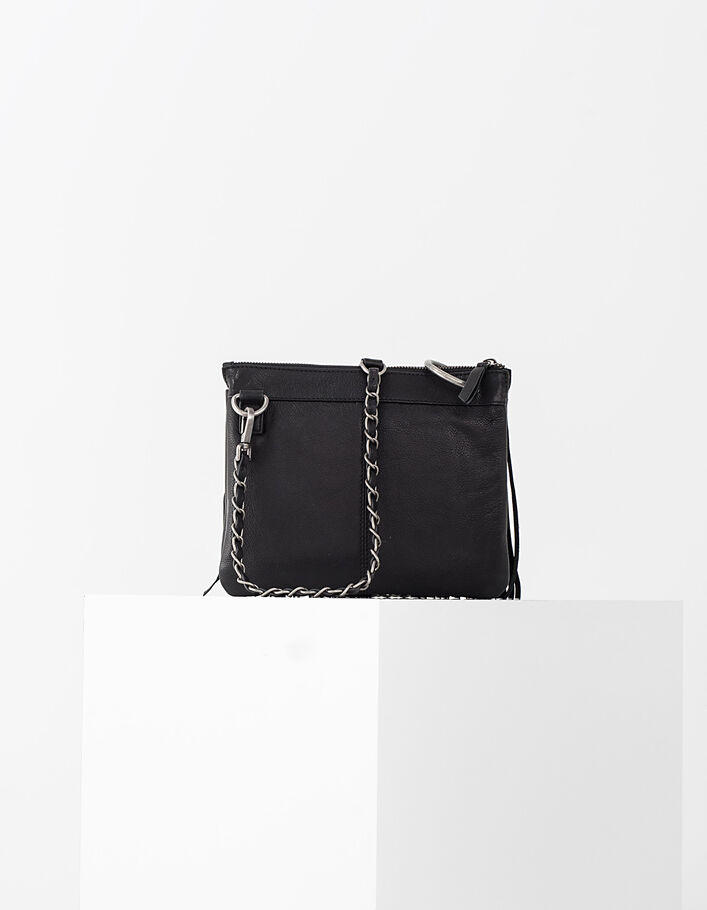 Women’s The Reporter black leather fringed double pocket bag - IKKS
