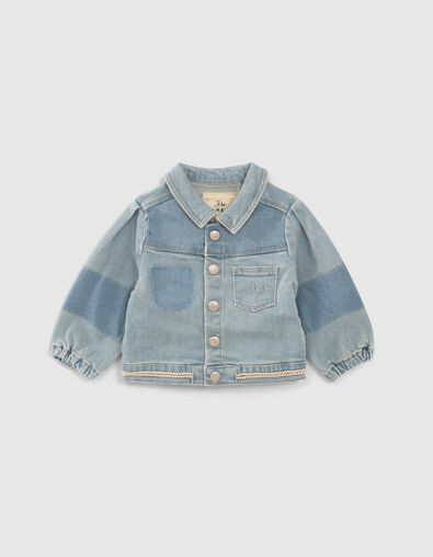 Baby girls’ blue denim jacket with woven detail - IKKS