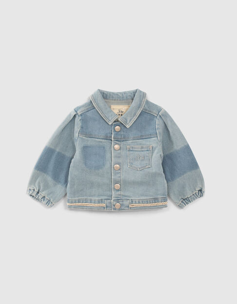 Blauw jeansjasje vlechtversiering babymeisjes